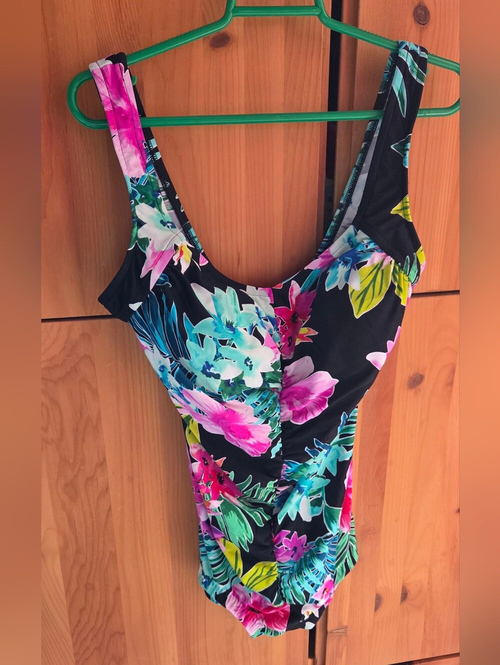 Maxine Of Hollywood Wonen's Black Tropical Flowers One Piece Modest Swimsuit 12